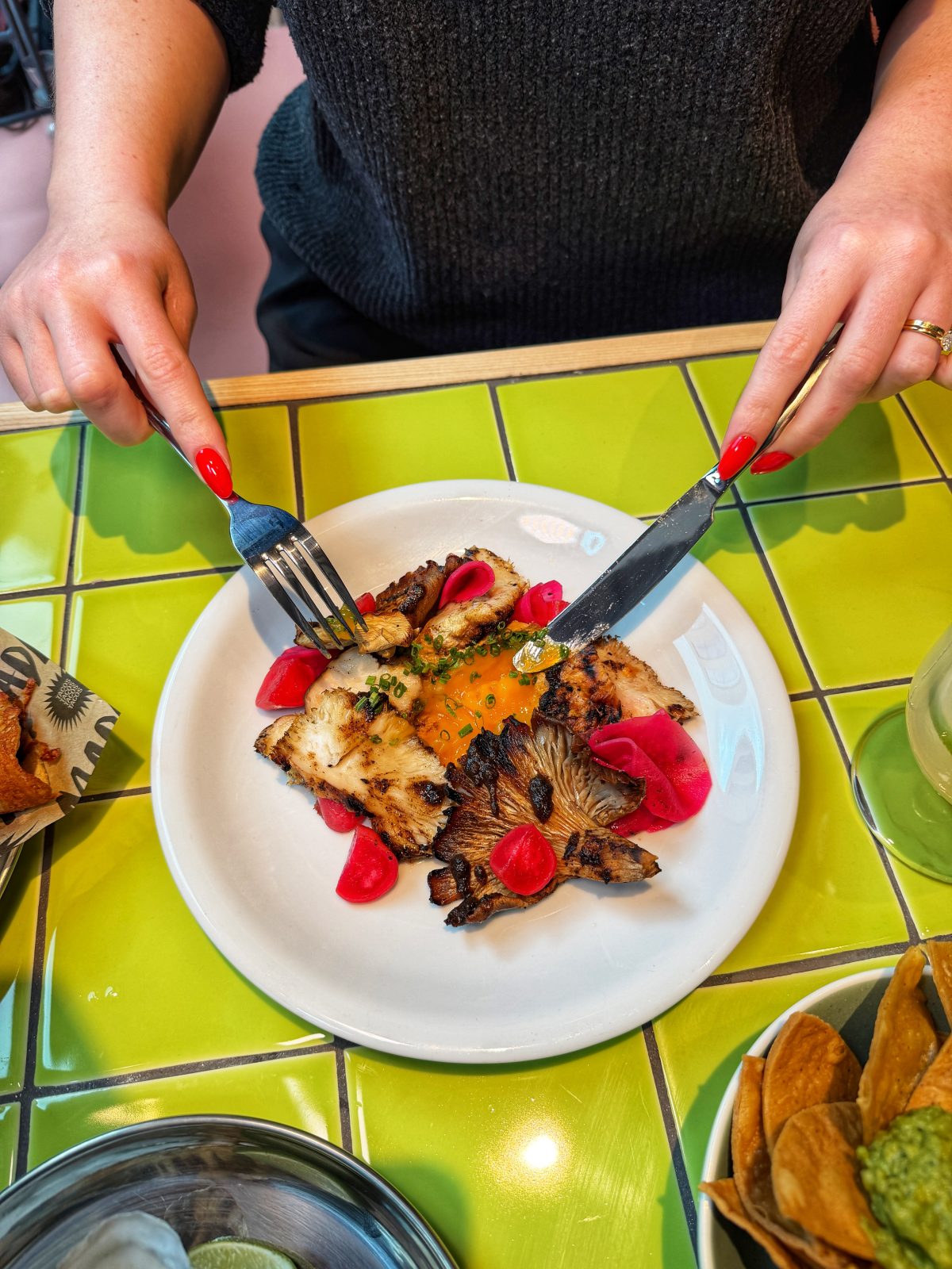 Fire-roasted mushrooms with egg yolk