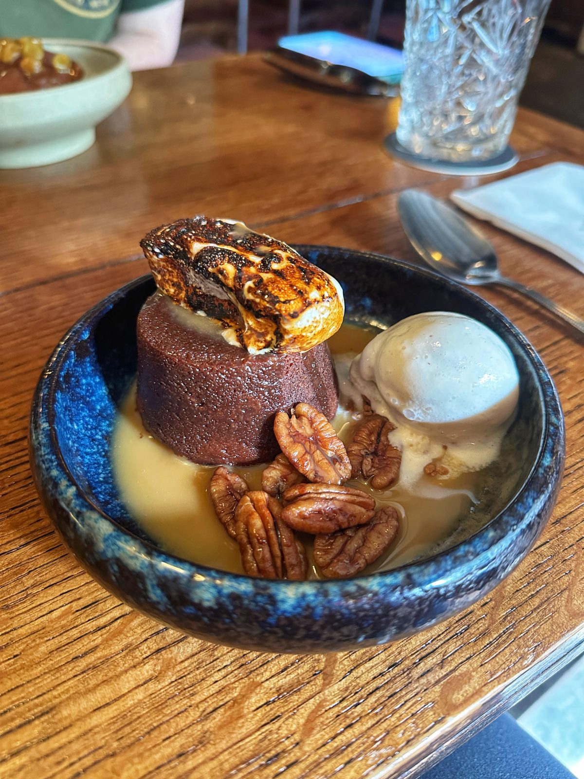 Chocolate fondant with torched marshmallow