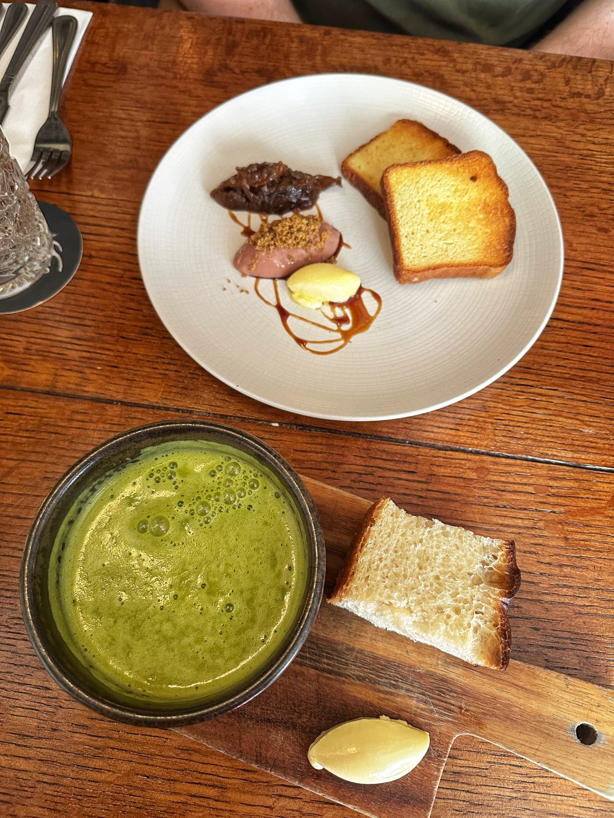 Chicken liver parfait, and soup 