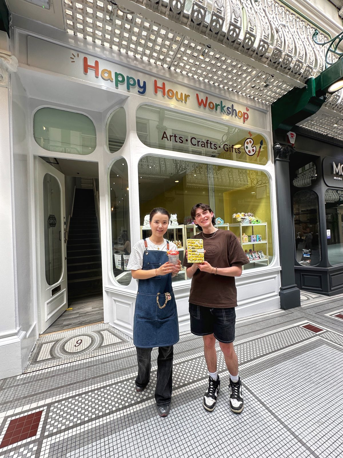Owner Lili outside Happy Hour Workshop Leeds